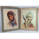 Middle Eastern School (20th century) - 'Male & Female Portraits', a pair, oils on canvas,