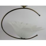 An elegant brushed brass ceiling light with opaque lily form shade. Diameter 41cm. Drop 70cm.