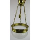 A vintage gilt brass Plafonnier ceiling light with ice style frosted shade. Diameter: 23.5cm.