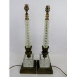 A pair of vintage period-style gilt-metal and cut glass table lamps, 54cm high. Condition report: