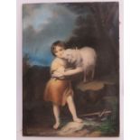'St John The Baptist', after Murillo, pastel, indistinctly signed, label verso, 19th century,46cm