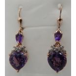 Moroccan amethyst lever back earrings, 36mm length, gold vermeil, 925. Condition report: New