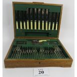Oak cased canteen of silver plated cutlery, setting for 6, James Dixon and Sons, Sheffield. Box 49cm