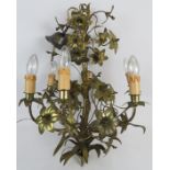 Gilt metal chandelier, 6 branch, flower head design. 75cm height. Condition report: Staining, bent