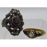 A Victorian 18ct gold & black enamelled mourning ring set with centre diamond, approx 0.2cts, size M