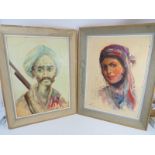 Middle Eastern School (20th century) - 'Male & Female Portraits', a pair, oils on canvas,