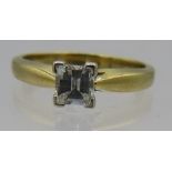An 18ct yellow gold square cut single diamond ring, VVS/E/F, approx 0.60cts, size L. Approx weight 4
