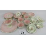 Susie Cooper, pink Azalea tea set, sandwich plates, 6 side, 6 cups and saucers, milk jug and sugar