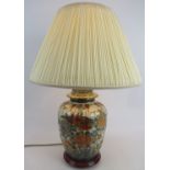 A decorative Japanese Satsuma pottery table lamp with shade. Condition report: Not tested.