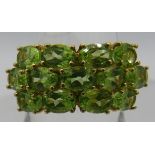 Peridot gemstone ring, gold vermeil 925, size R/S. Oval faceted stones 6mm x 4mm each. Condition