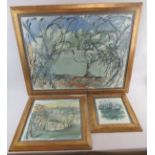 (20th century) watercolour of trees, faded signature to the lower left and right, framed, 57cm x