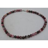 Watermelon jade necklace, 20" length, even sized beads, Condition report: Excellent condition.