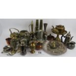 Quantity of Persian, Islamic and other mixed metal ware, copper, brass and plated items. (qty).