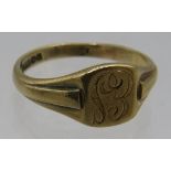 A 9ct gold signet ring, size N, approx weight 3.8 grams. Condition report: Some surface scratching.