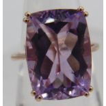 Pink amethyst cocktail ring. Large faceted, high set 18mm x 13mm cushion cut solitaire, size large