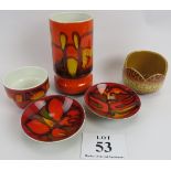 Poole Pottery, 5 pieces of 1970's Delphi's, 3 planters and 2 bowls, tallest 23cm height. (5).