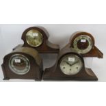 Four vintage striking and chiming mantle clocks. Two missing pendulums. (4). Condition report: Mixed