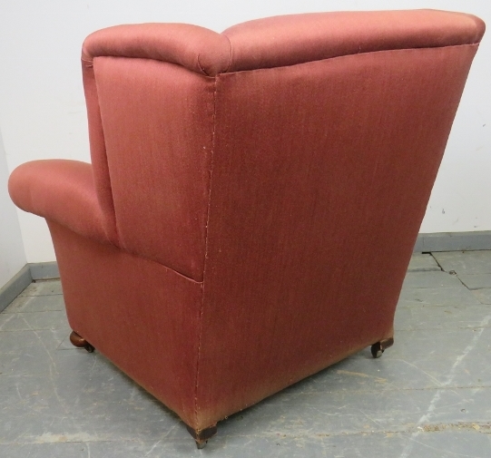 An Edwardian wingback club armchair, re-upholstered in light burgundy material with silver braided - Image 3 of 3