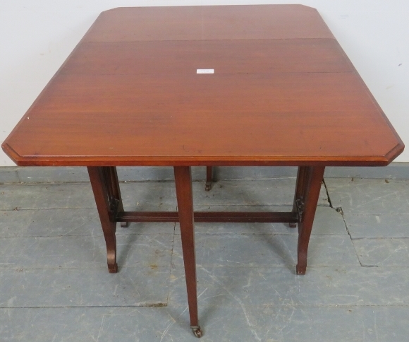 An Edwardian mahogany Sutherland table, with turned spindles to either side, on scrolled supports. - Image 4 of 4