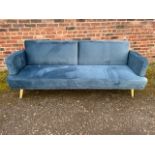 Contemporary 3 seater sofa/bed upholstered in blue, and in very good condition fully reclining and