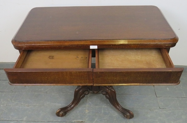 A Victorian oak and mahogany turnover card table, with green baize and two blind drawers under, over - Image 5 of 5