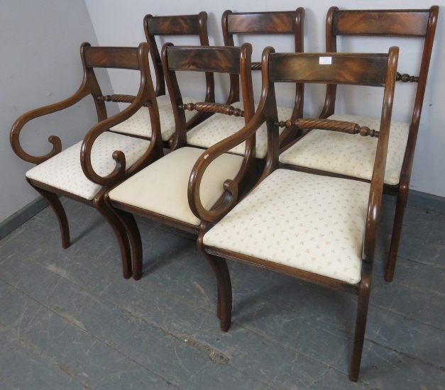 A set of six (4+2) Regency Period rope back dining chairs, with drop-in seat pads upholstered in a - Image 2 of 3