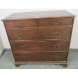 An 18th century oak chest of two short over three long graduated cock-beaded drawers, on bracket