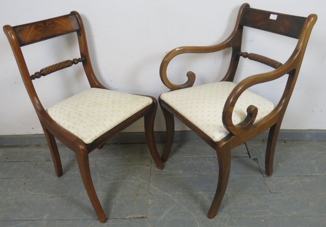A set of six (4+2) Regency Period rope back dining chairs, with drop-in seat pads upholstered in a - Image 3 of 3