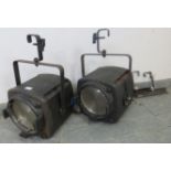 A pair of vintage English made stage lights, with mounting brackets. H54cm W33cm D33cm (approx).