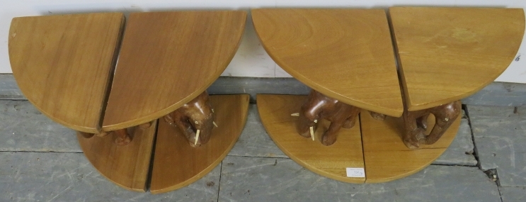 Four vintage teak nesting tables with carved bases in the form of elephants. H33cm W22cm D23cm ( - Image 3 of 3