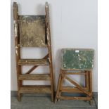 A small vintage step ladder, together with another set of small vintage folding steps. Largest