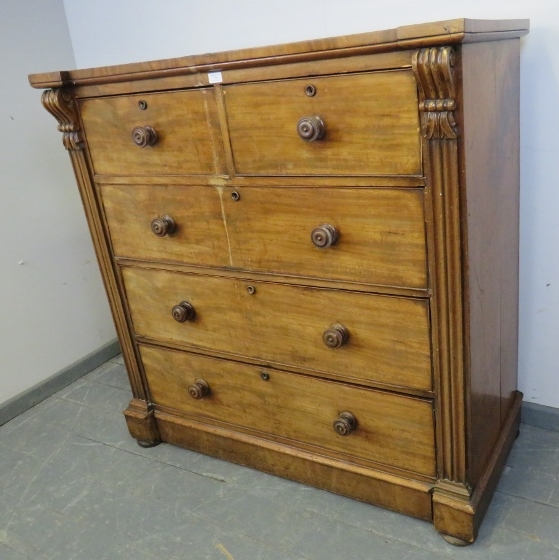 A Victorian mahogany chest of two short over three long graduated cock-beaded drawers with - Image 2 of 2