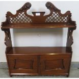 Victorian mahogany wall-hanging shelf unit, with acanthus carved, scrolled and pierced cornice,