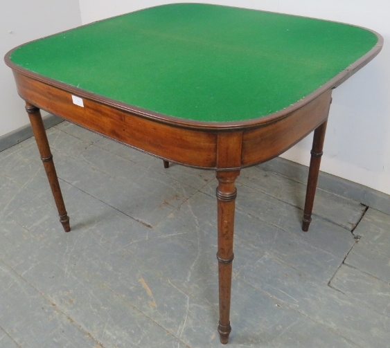 A George III mahogany turnover card table, with reeded edge, on tapering turned supports. H71cm - Image 5 of 5