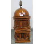 A vintage walnut architectural model in the manner of Christopher Wren, with brass pineapple