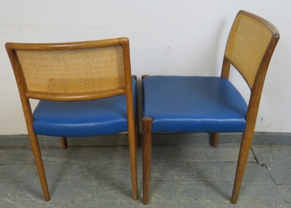 A set of four mid-century Danish teak ‘Model 80’ dining chairs by Niels Moller, with woven rattan - Image 3 of 3