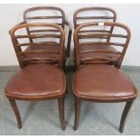 Four (3+1) Art Deco dining chairs by Thonet, with drop-in seat pads upholstered in brown