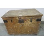 A 19th century pine flat top steamer trunk, bearing hand painted date ‘1844’. H45cm W67cm D44cm (