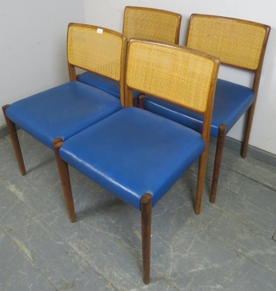 A set of four mid-century Danish teak ‘Model 80’ dining chairs by Niels Moller, with woven rattan - Image 2 of 3