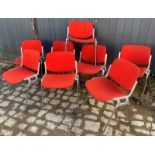 A set of eight vintage mid-century cast aluminium and steel stacking chairs by Castelli, upholstered