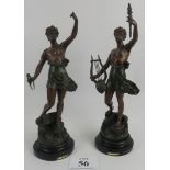 L. Guillemin, two Spelter figures, industry, and genie de la musique, 54cm height. Condition report: