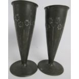 A pair of Liberty's English pewter Arts & Crafts vases, flared tapered circular forms on circular