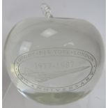 Concorde Memorabilia: a rare glass 'apple' shaped commemorative glass paperweight by Anthony Stern