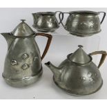 Liberty's Tudric & English pewter matched Arts & Crafts 4 piece tea set, designed by Archibald Knox,