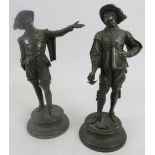 After E. Guillemin (1841-1907) pair of silver plated bronze standing musketeers. Impressed name to