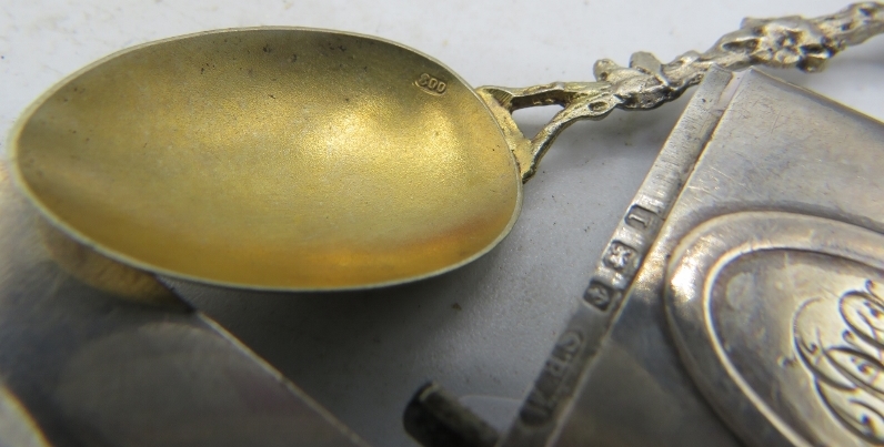 An assortment of various items to include a 925 marked scent bottle & funnel. A silver vesta case, - Image 2 of 2