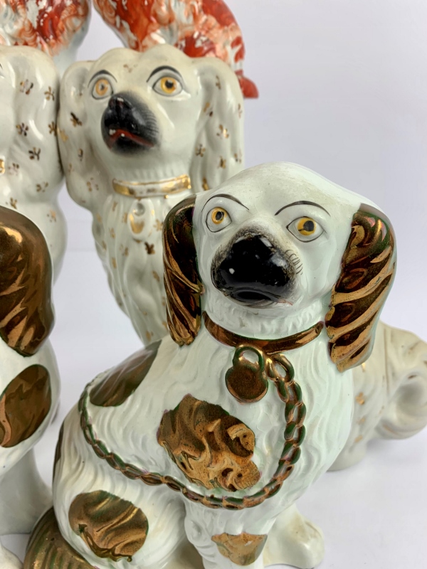 Two pairs of Staffordshire dogs and 2 two same. 19th century pair painted red, 16cm height, - Image 3 of 4