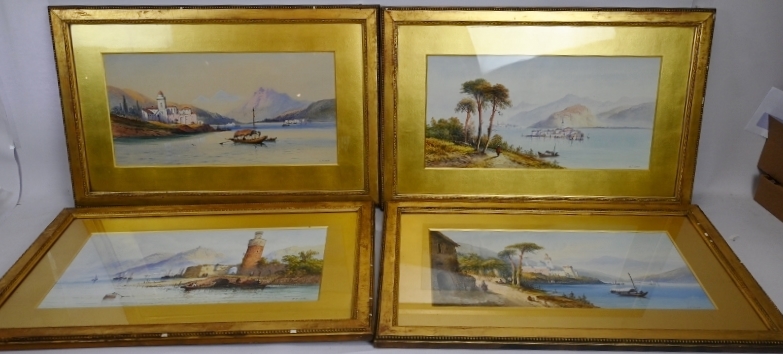 Edwin Saint-John (act. 1880-1920) - 'Italian lake scenes', 4, watercolours, signed, each approx 25cm