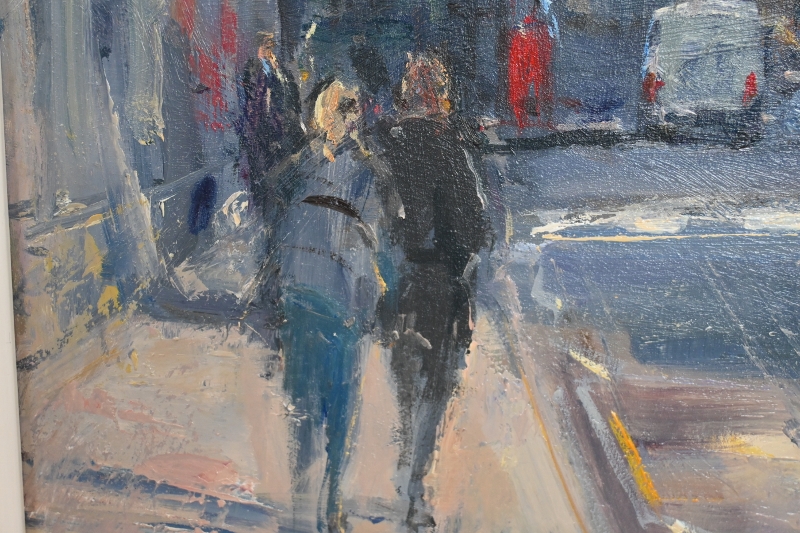 Roger Dellar RI PS ROI (British, b.1949) - 'The Strand', oil on board, signed, label verso for the - Image 3 of 8