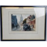 A. Allan (20th century) - 'Oxford High Street', watercolour, signed, inscribed by hand verso, 18cm x